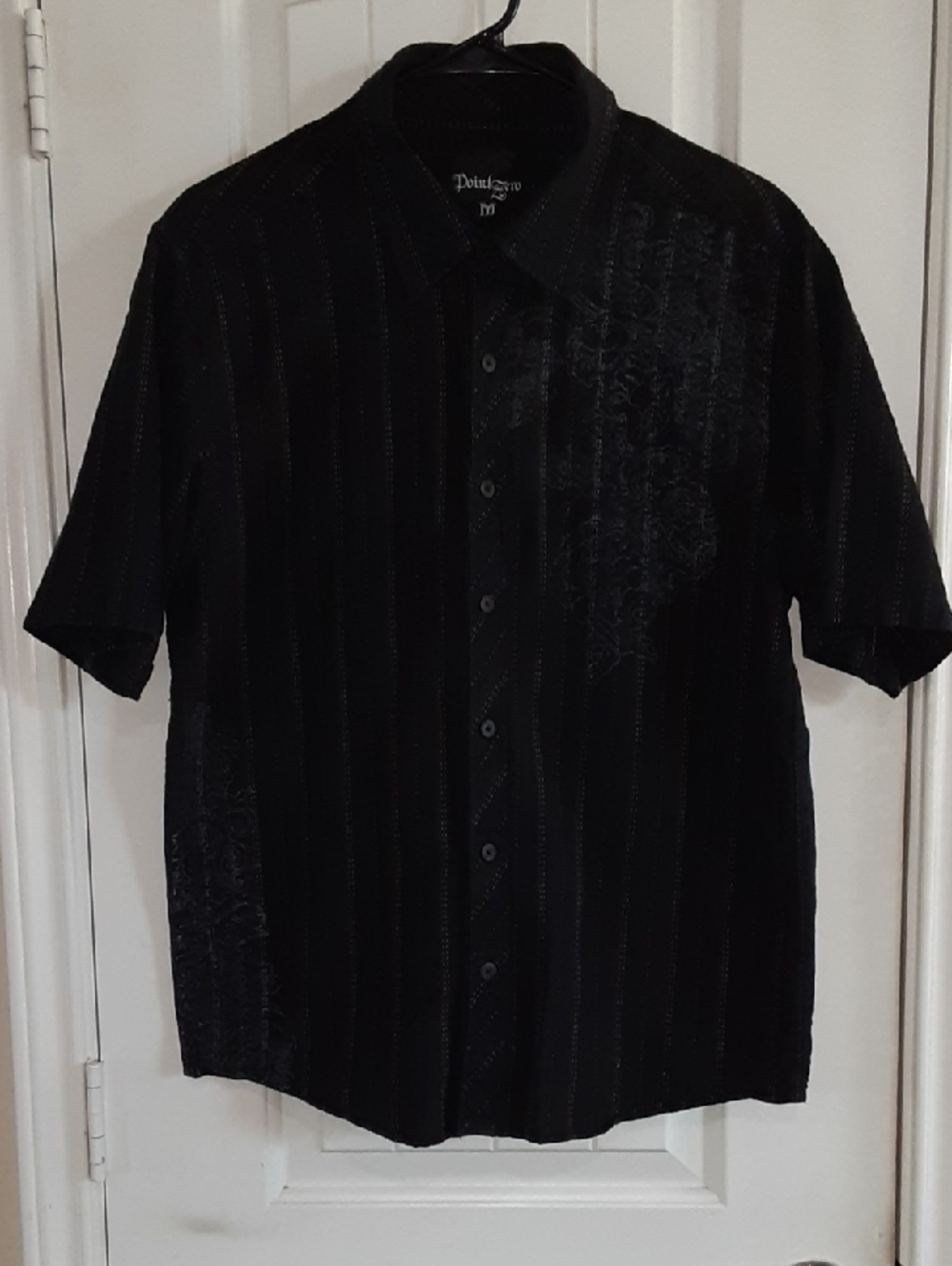 VTG Point Zero Y2K Embroidered Pinstripe Short Sleeve Shirt Medium